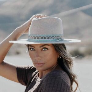 Elegant Cream Hat with Blue Accents